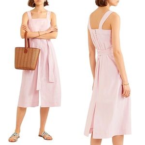Vince Pink Linen Blend Square Neck Midi Dress, size 8